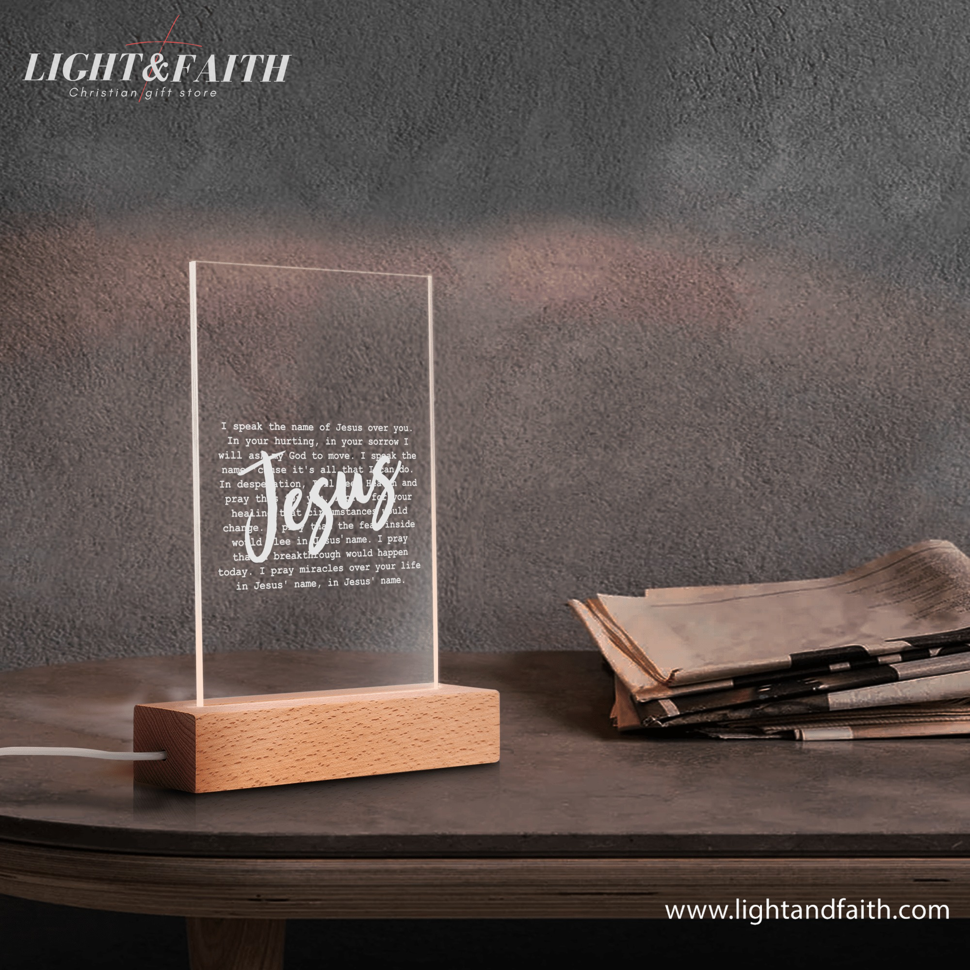 The Name Of Jesus LED NightLight, Christian Bible Verse Lamp, Christian Home Decor, Faith Based Decor, Religious LED Light.  NLLAF05